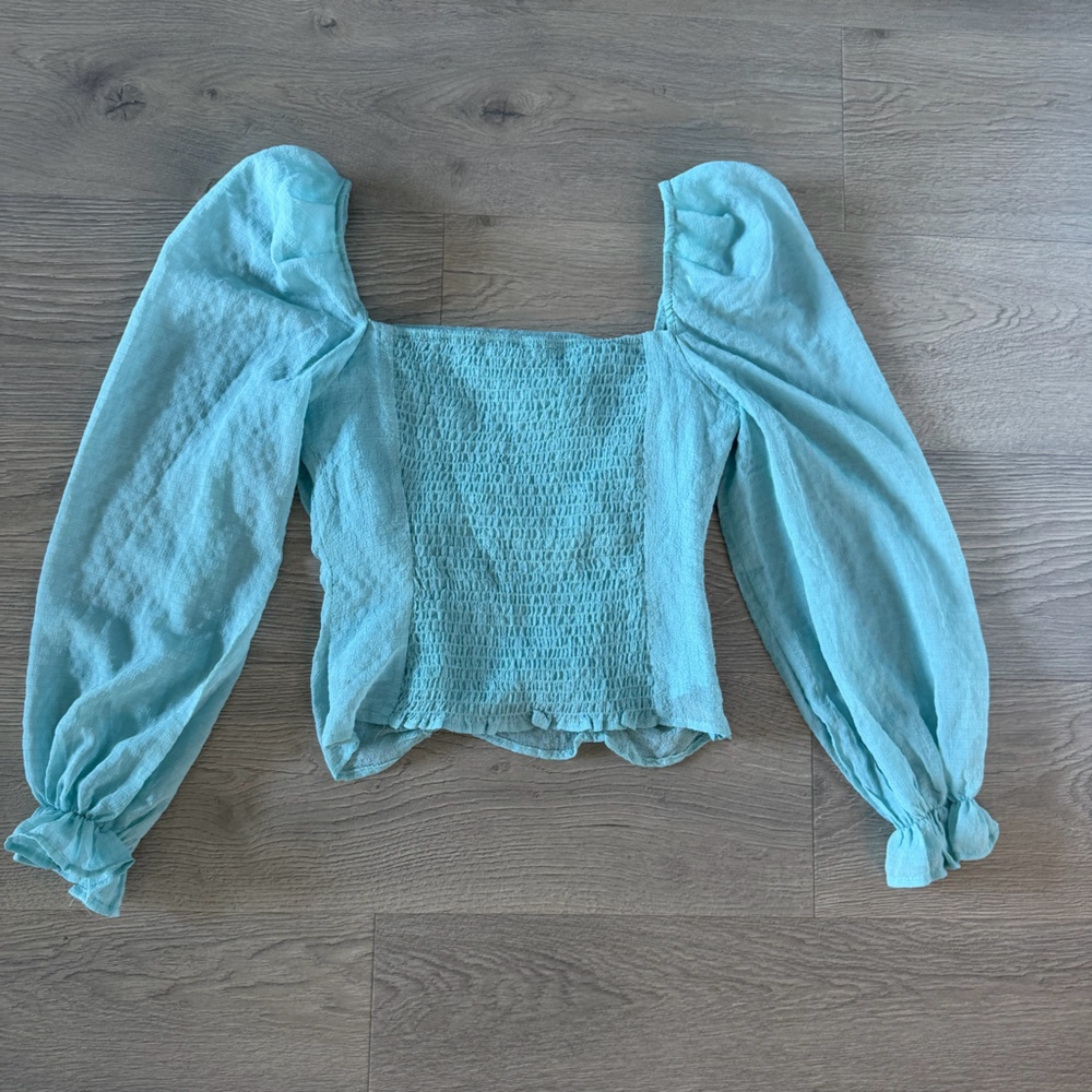 Astr Light Blue Ruched Blouse - Picture 2 of 6
